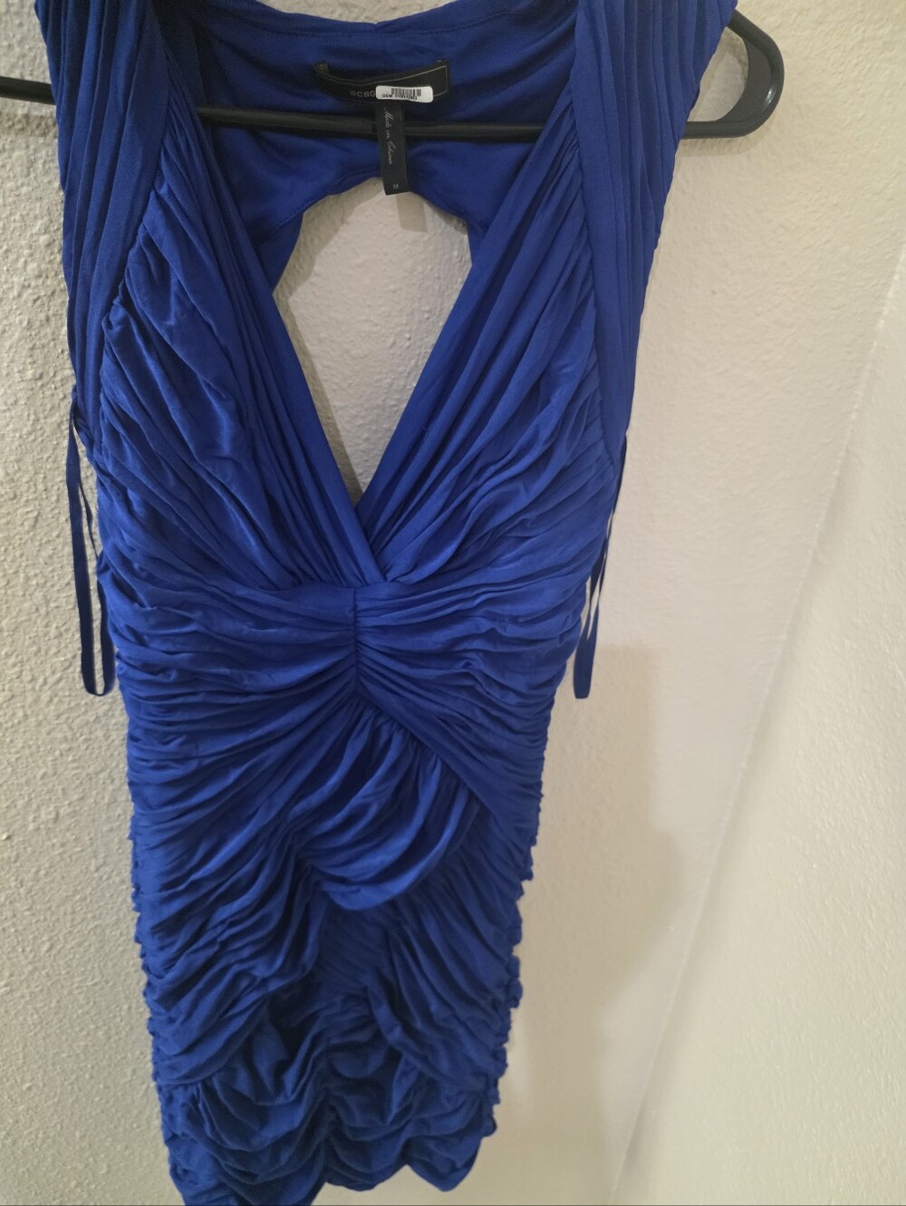 BCBG Cobalt Blue Ruched V-Neck Mini Dress